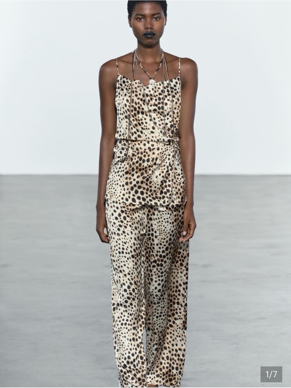 Zara Leopard Satin Co ord set - Top size S $& Pants size XS